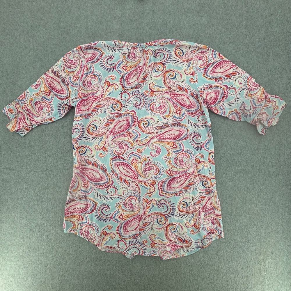 Lauren Ralph Lauren Blouse Womens Medium Pink Paisley Cotton Viscose V-Neck Top - Picture 2 of 9